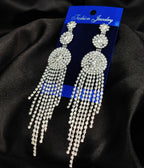 Imported Tarnish-Free Silver Sparkling Long Statement Earrings for Glamorous Evenings | Best Quality Earrings For Girls &amp; Women | Luxury Look Earrings (Silver)