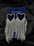Imported Earrings In Multiple Design | Tarnish-Free Diamond-Shape, Heart Fringe, Long Heart Fringe, Radiant, Diamond Cascade Design Earrings| Luxury Look Artificial Earrings | Girls Earrings | Women Earrings ( Silver )