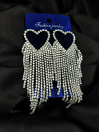 Imported Earrings In Multiple Design | Tarnish-Free Diamond-Shape, Heart Fringe, Long Heart Fringe, Radiant, Diamond Cascade Design Earrings| Luxury Look Artificial Earrings | Girls Earrings | Women Earrings ( Silver )