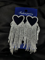Imported Earrings In Multiple Design | Tarnish-Free Diamond-Shape, Heart Fringe, Long Heart Fringe, Radiant, Diamond Cascade Design Earrings| Luxury Look Artificial Earrings | Girls Earrings | Women Earrings ( Silver )
