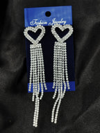 Imported Earrings In Multiple Design | Tarnish-Free Diamond-Shape, Heart Fringe, Long Heart Fringe, Radiant, Diamond Cascade Design Earrings| Luxury Look Artificial Earrings | Girls Earrings | Women Earrings ( Silver )