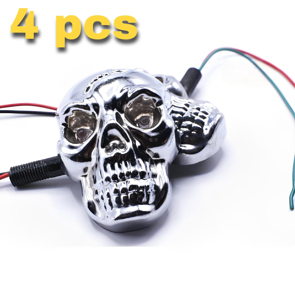 Universal Skull Head LED Turn Signal Indicators – Set of 2/4 for Motorcycles 125cc and 70cc all bikes