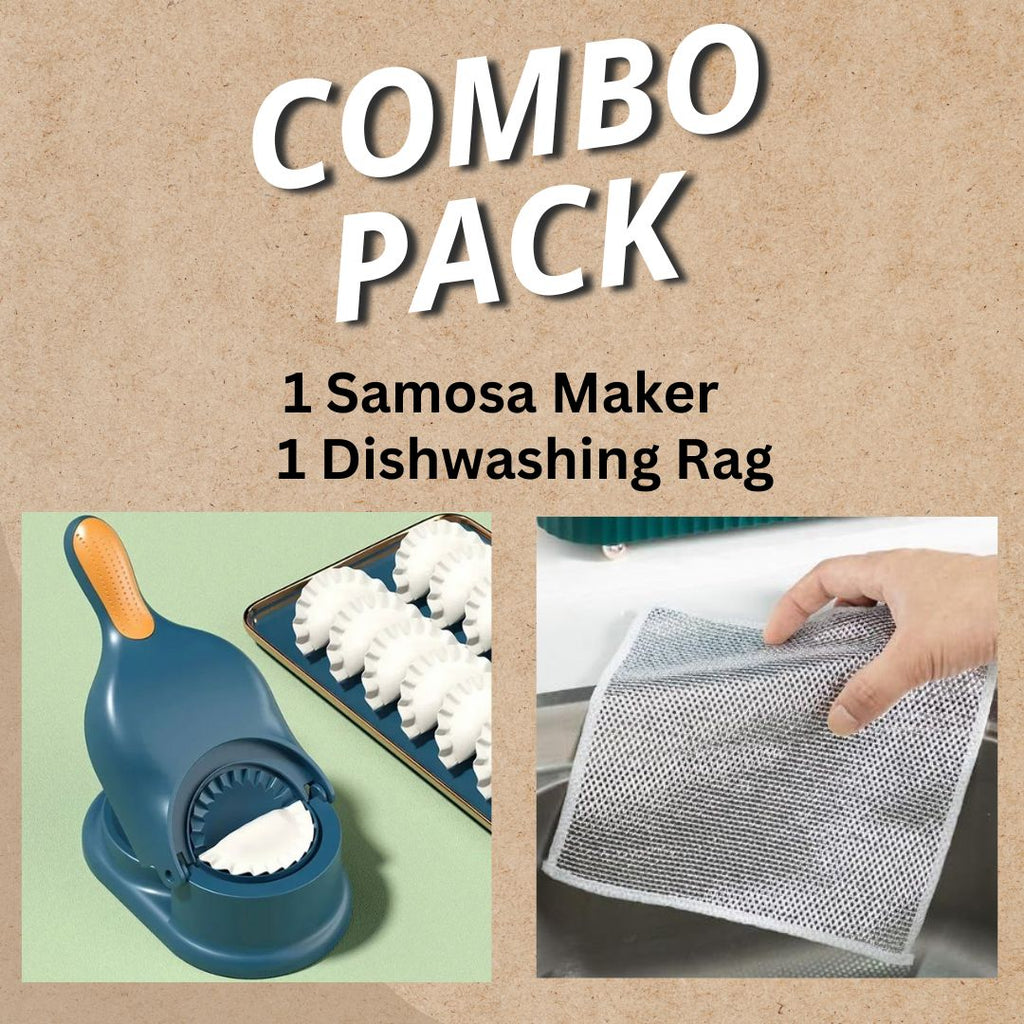 Combo Pack 2 In 1 Dumpling Maker + Dishwashing Rug | Best Samosa Maker &amp; Metal Wire Dish Washing Rugs For Kitchen (random Color)