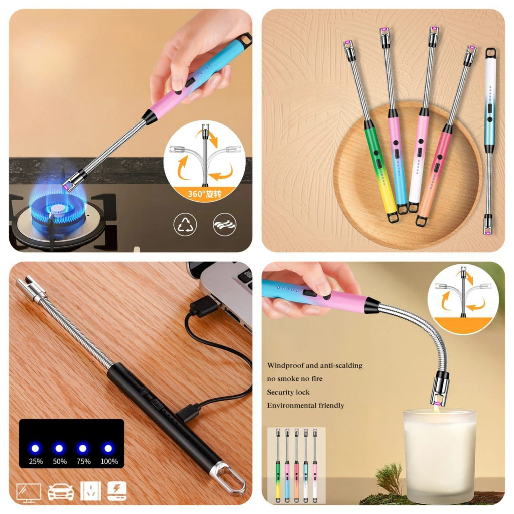 Arc Lighter With Usb Charging | Flameless Windproof | LED Battery Display | Safety Switch | Rotate 360 Degrees (random colors)
