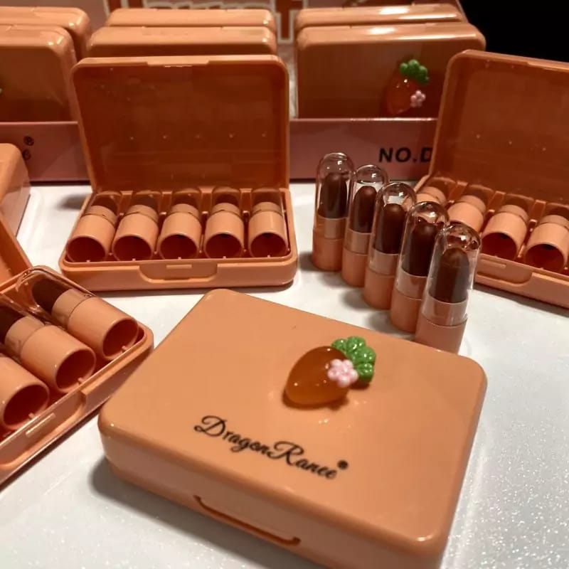 5 Pcs Dragon Ranee Carrot Mini Lipstick Set | Long Lasting Makeup Waterproof Lipstick (Random Color)
