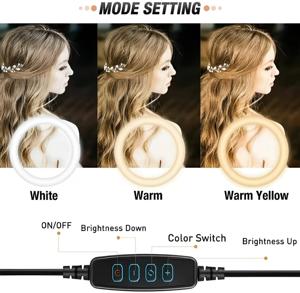 26CM LED Ring Light with Mobile Holder, 7ft Tripod Stand, 3 Light Colors, Dimmable USB Selfie Ring Light for Videography and Photography