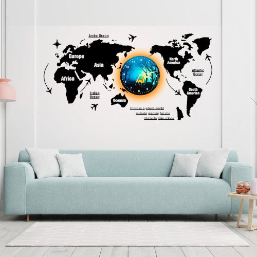 3D Wooden World Map With Esthetic Dial Wall Clock  | Best Quality Wall Clock For Home Decor | Home Decor Clock 40 inch