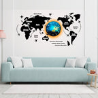 3D Wooden World Map With Esthetic Dial Wall Clock  | Best Quality Wall Clock For Home Decor | Home Decor Clock 40 inch