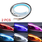 2 Pcs White Color Audi-Style Flexible 60 cm Headlight DRL Light Strips with Running Indicators