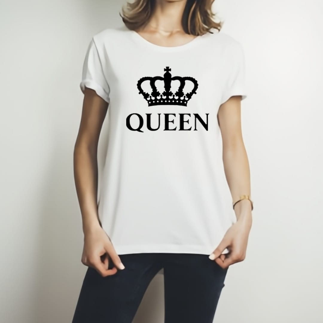 Combo Of King &amp; Queen Style White T-Shirt with Cute Design - King &amp; Queen Design T-Shirts  – Best Quality T-Shirts For Girls | T-Shirt For Women - T-Shirt For Boy | T-Shirt For Men | Queen T-Shirts  | King Design T-Shirt