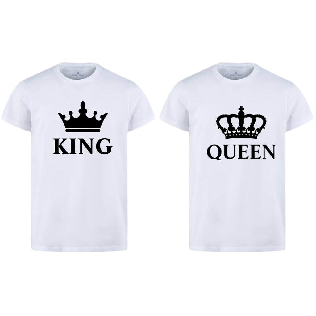 Combo Of King &amp; Queen Style White T-Shirt with Cute Design - King &amp; Queen Design T-Shirts  – Best Quality T-Shirts For Girls | T-Shirt For Women - T-Shirt For Boy | T-Shirt For Men | Queen T-Shirts  | King Design T-Shirt
