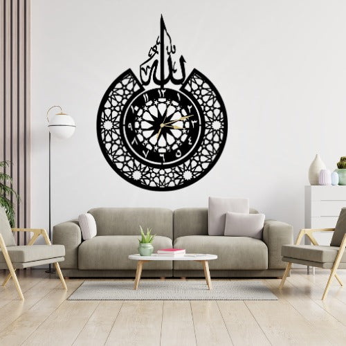 3D Islamic Wooden Wall Clock with 'Allah' Design – Elegant Decorative Clock for Home, Office or Gift – Laser Cut 3mm Lasani Wood – Lightweight, Durable &amp; Stylish