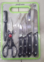 6 in 1 Stainless Steel Knives Set– For meat, bread, fruits, and vegetables | Kitchen Knife Set with Scissors, Peeler &amp; Cutting Board – All-in-One Cooking Essentials with Ergonomic Handles &amp; Sharp Stainless Steel Blades