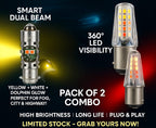 Pack of 2 – Headlight &amp; Backlight Bulb | Yellow/White Beam + Red/Blue Flasher | Universal for All Bikes