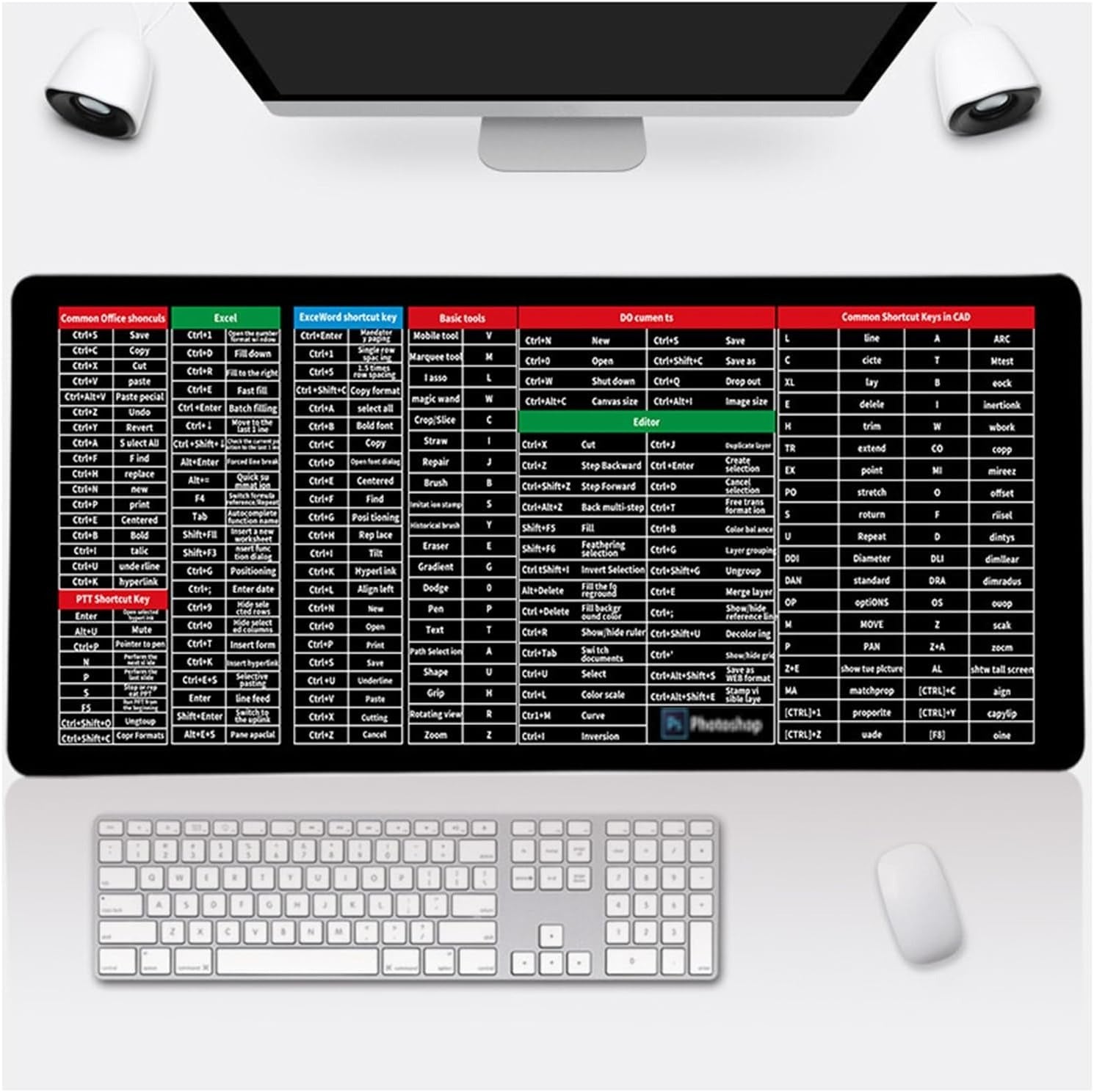 Shortcut Keyboard MAT Office PS Lock Edge CAD/WO/AI/Excel/CDR/PPT Keyboard Table Mat Consignment