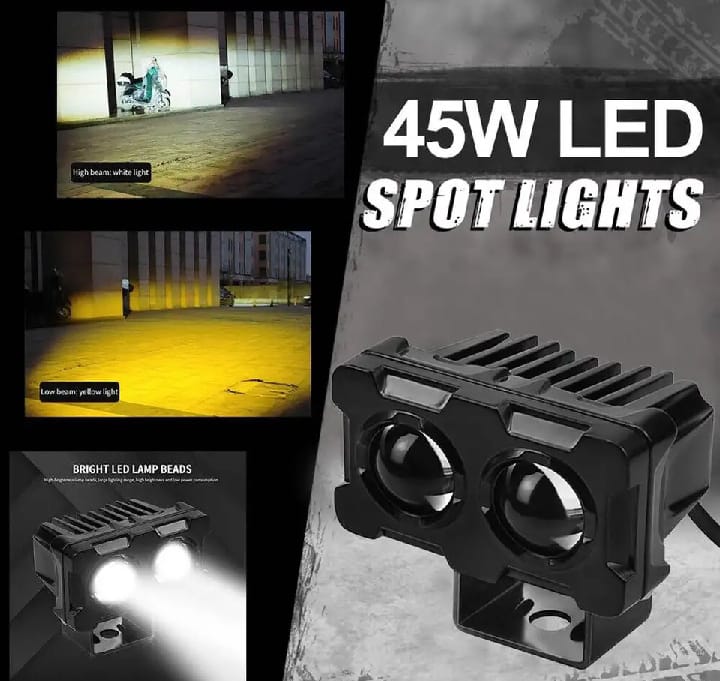 Motorcycle Robot Dual Colour LED Work &amp; Driving Lights – 5000K–6500K Two-Color External Headlights / Fog Lamp