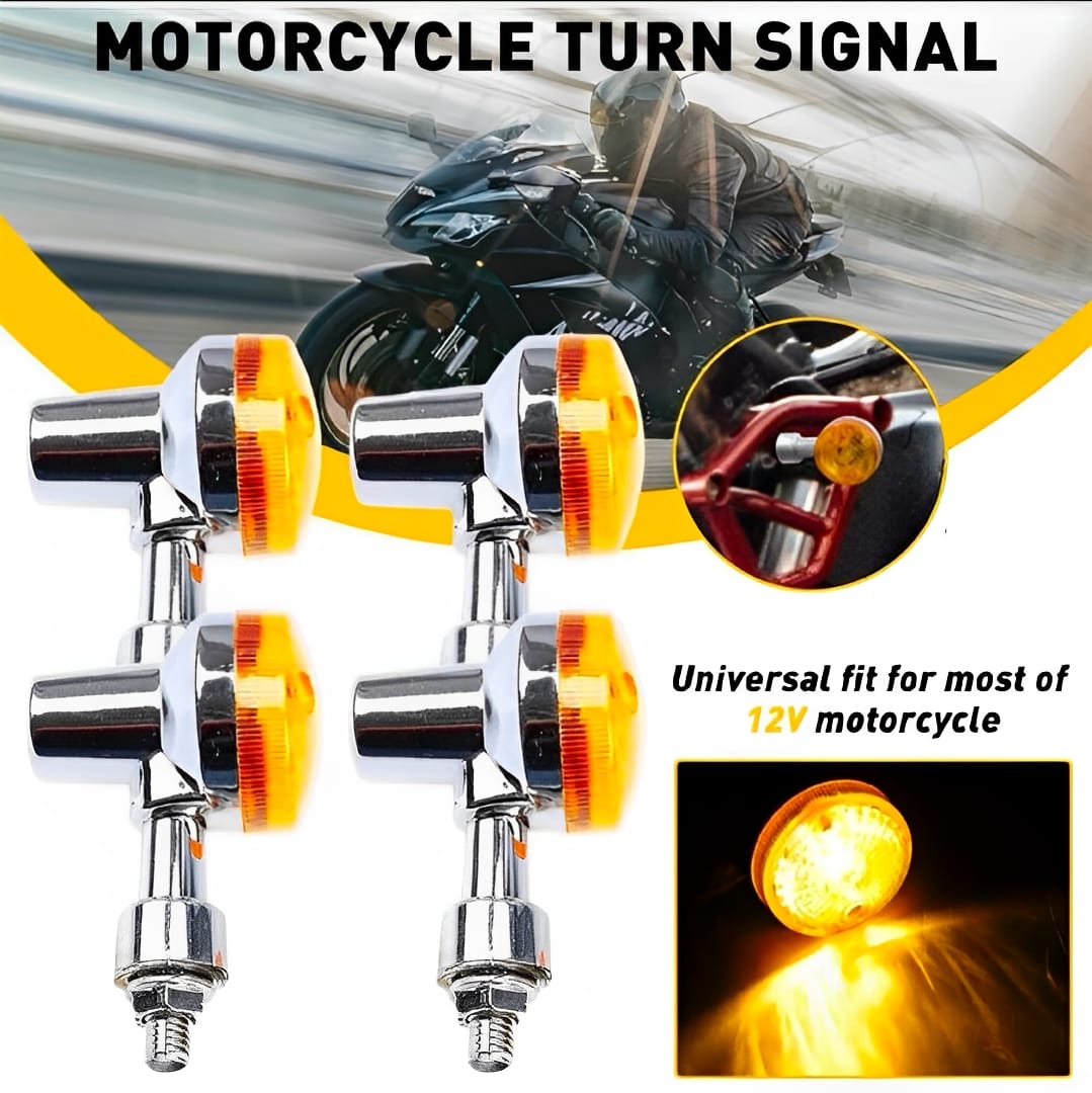 Pack of 4 Universal Motorcycle Turn Signal Indicators | Amber Isharay Lights | Round Fit for 70cc &amp; 125cc Bikes