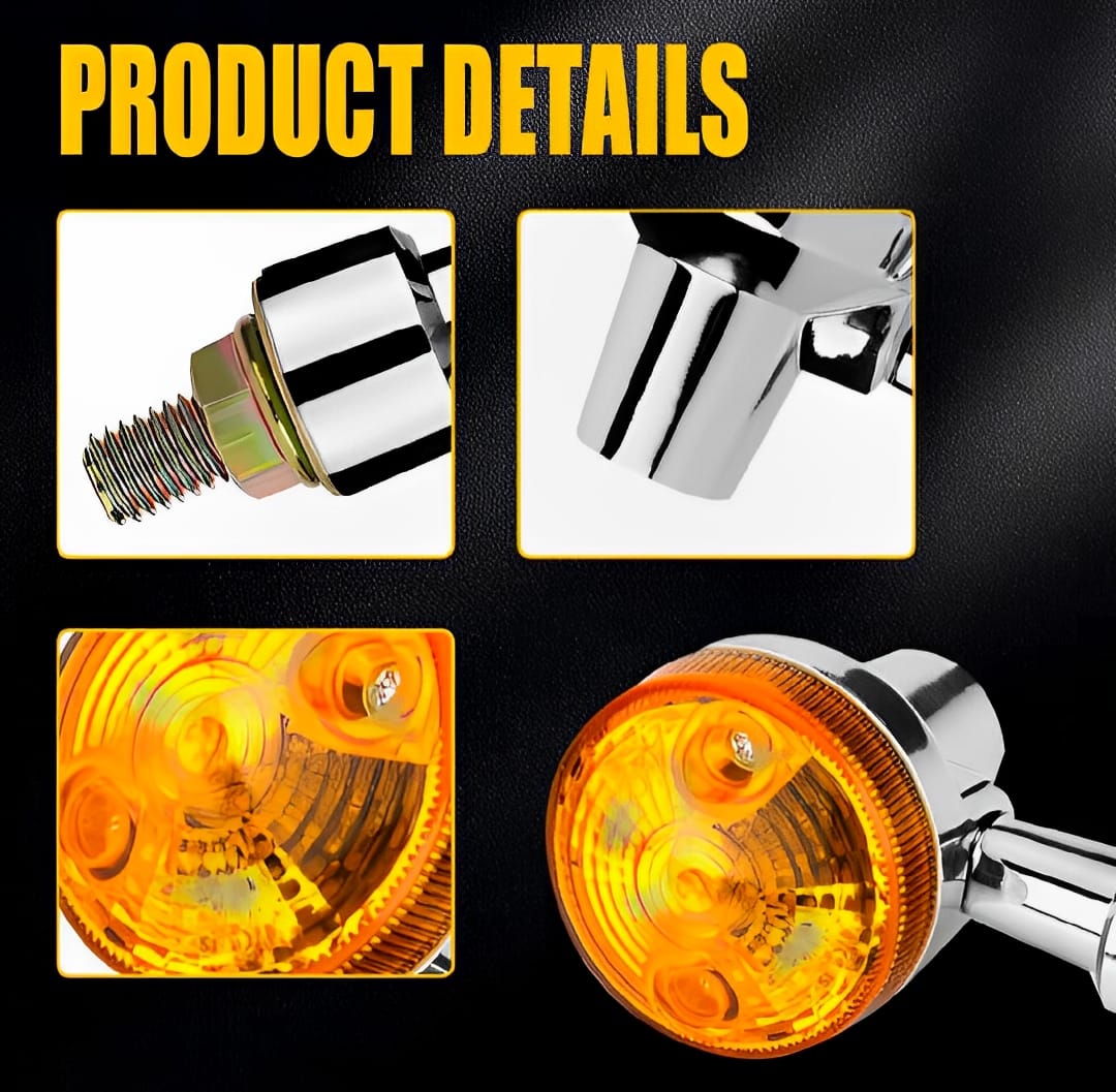 Pack of 4 Universal Motorcycle Turn Signal Indicators | Amber Isharay Lights | Round Fit for 70cc &amp; 125cc Bikes