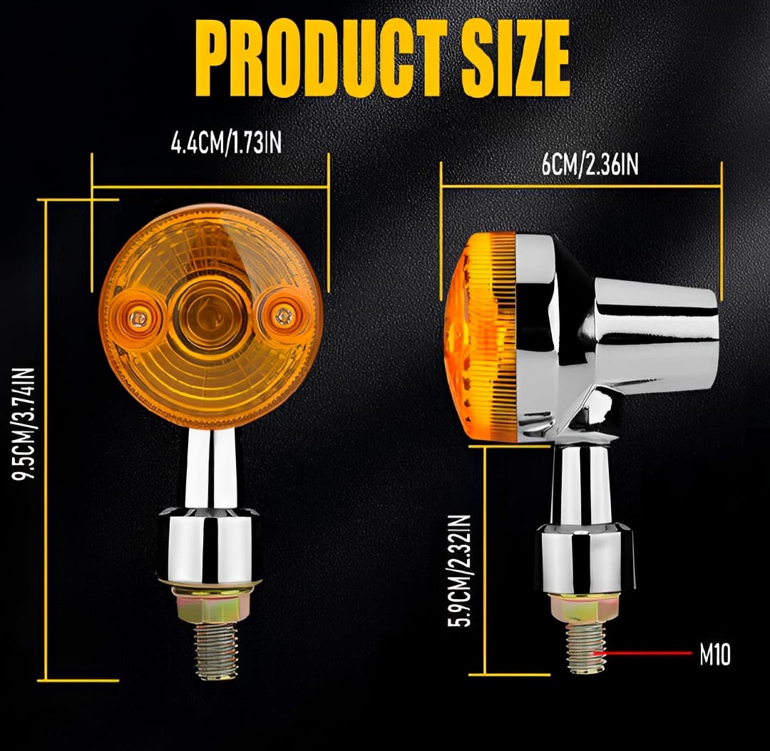 Pack of 4 Universal Motorcycle Turn Signal Indicators | Amber Isharay Lights | Round Fit for 70cc &amp; 125cc Bikes