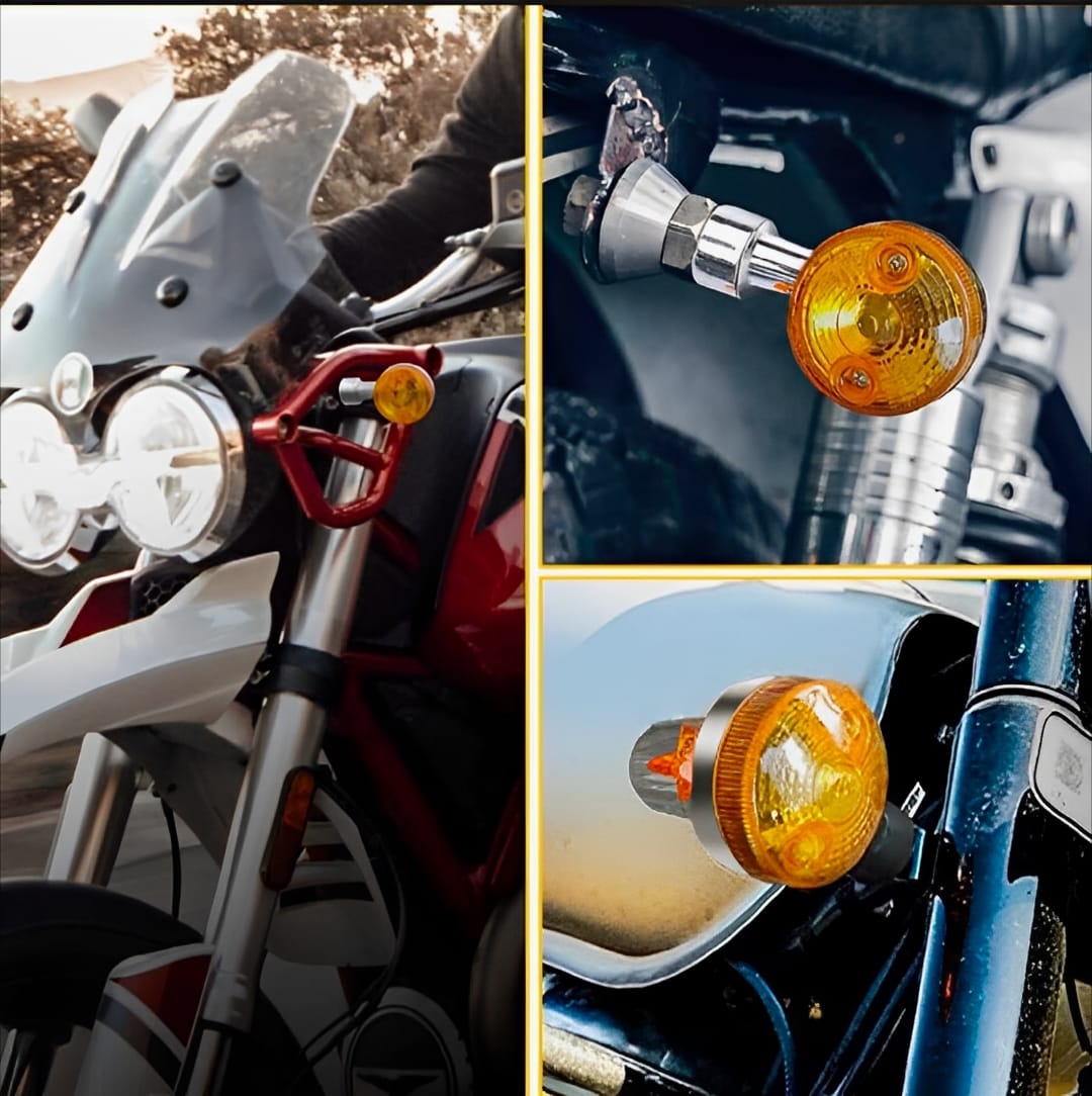 Pack of 4 Universal Motorcycle Turn Signal Indicators | Amber Isharay Lights | Round Fit for 70cc &amp; 125cc Bikes
