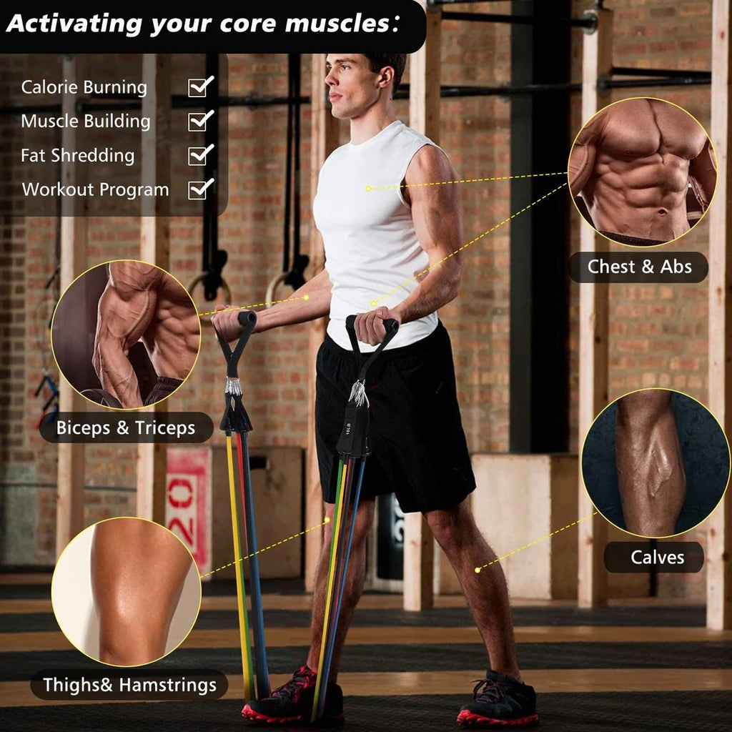 11 Piece Power Resistance Band Set Strength Training Yoga Sports Fitness Band Equipment for Men and Women