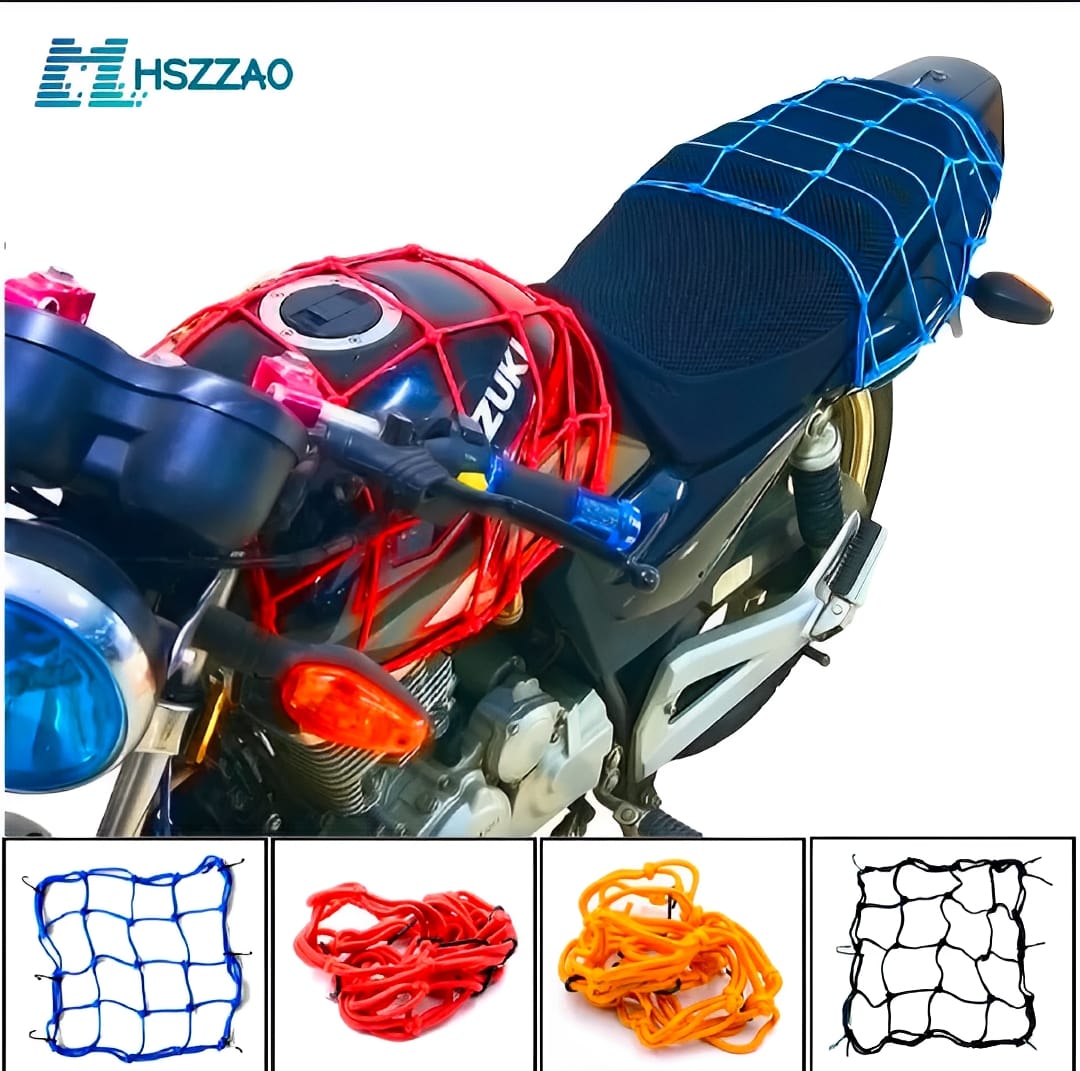 Motorcycle Flexible Cargo Net – Helmet Holder &amp; Luggage Mesh with Hooks (random color)