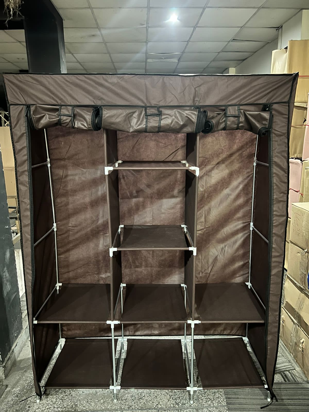 Portable Storage Cabinet 3 Door Large Size 5 by 4 Ft | Aluminum Rods and Fabrics Wardrobe Stand