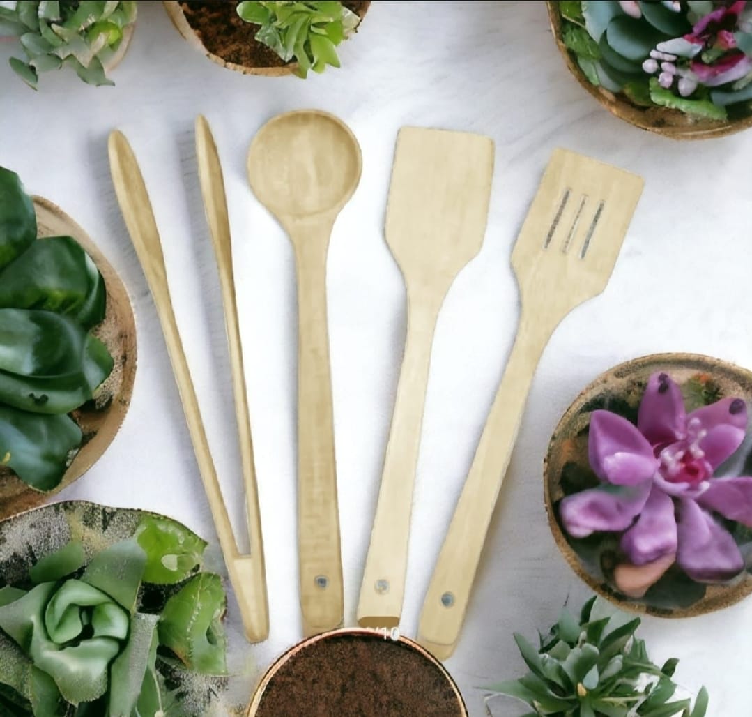 Pack of 4 – Wooden Spoon Set | Nonstick Teak Wood Kitchen Utensils for Cooking &amp; Serving