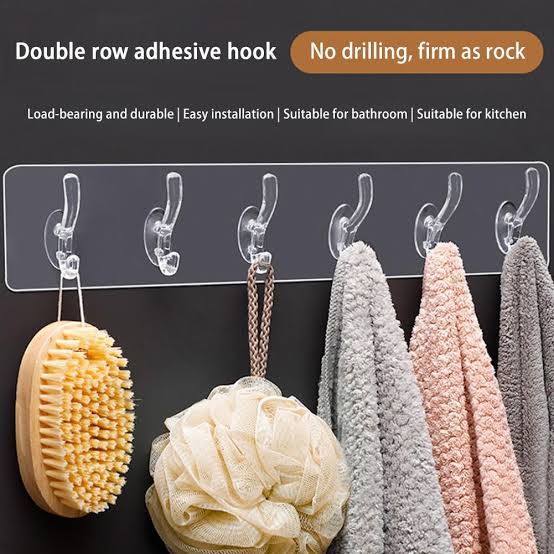 Double Row Adhesive Hook | Transparent Sticky Hook | Wall Hooks Self Adhesive Clothes Coat | Door Hanger Towel Key Holder Bathroom Kitchen Storage Sticker Hook