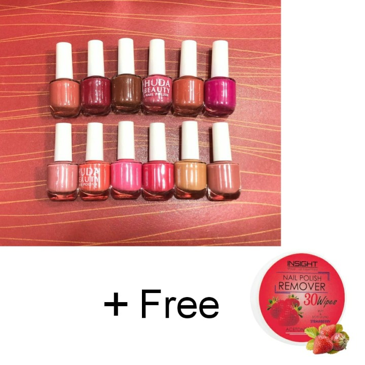 Huda Beauty Nude Nail Polish Set (6 Pcs Random Colors) with Free Nail Polish Remover - Smooth, Fade-Resistant &amp; Professional Manicure Kit (Pack of 2)