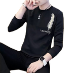 New Collection: Men's Stylish Print Full Sleeves T-Shirt - Premium Quality &amp; Fashionable Design for a Smart Look | Black Leaf Print T-Shirt