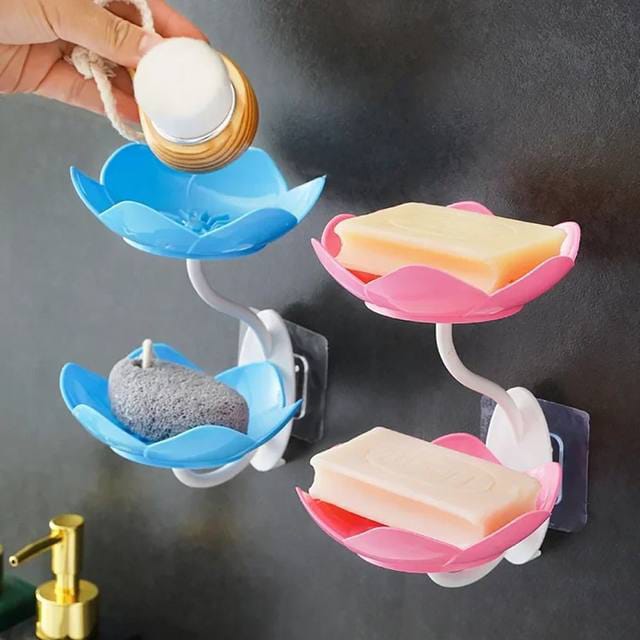 Wall Mounted Double Layer Lotus Flower Shaped Soap Holder (random color)