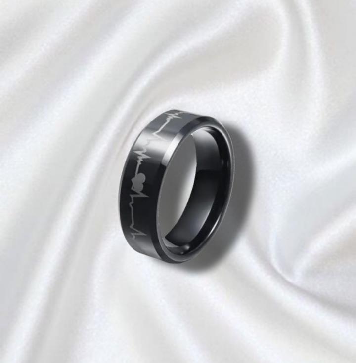 Pack Of 2 Unique heartbeat design charm Ring steenles Steel  band rings For Unisex