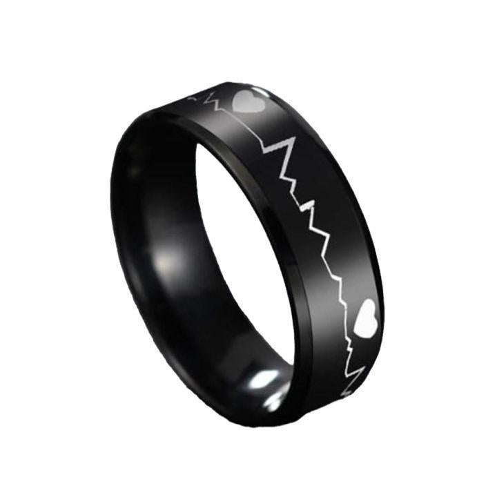 Pack Of 2 Unique heartbeat design charm Ring steenles Steel  band rings For Unisex
