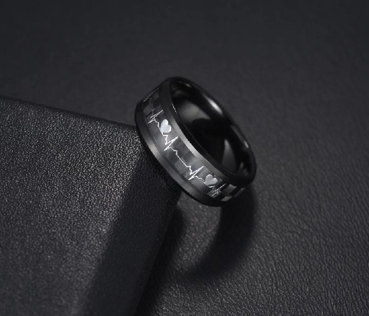 Pack Of 2 Unique heartbeat design charm Ring steenles Steel  band rings For Unisex