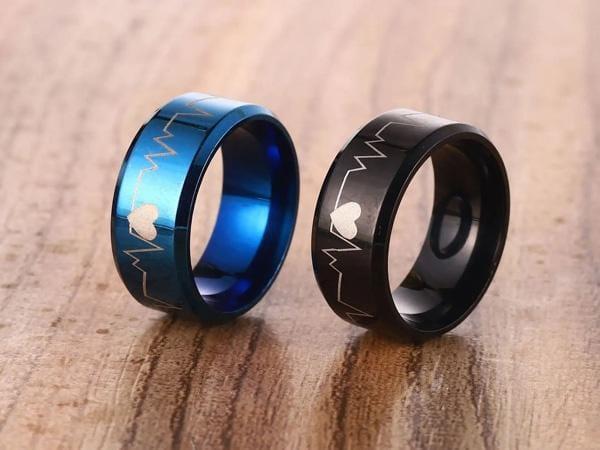 Pack Of 2 Unique heartbeat design charm Ring steenles Steel  band rings For Unisex