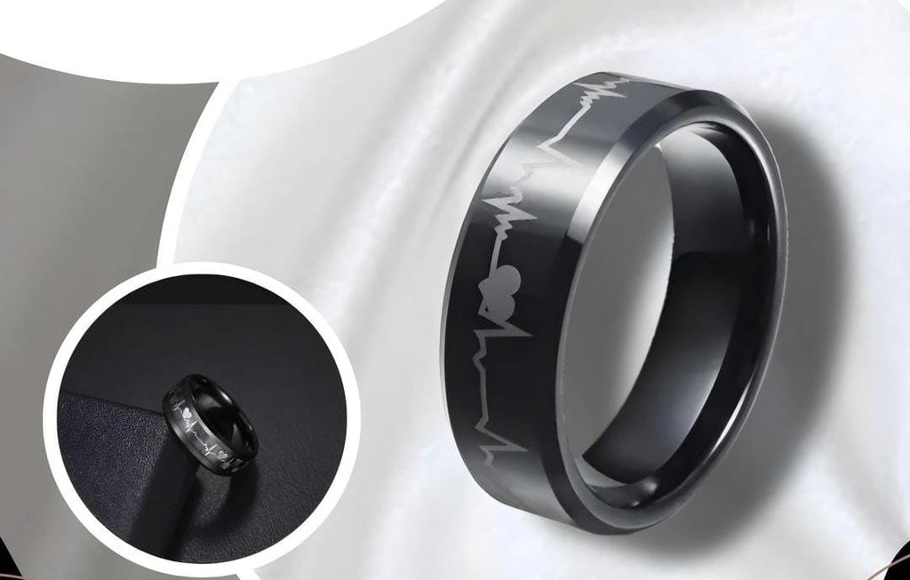 Pack Of 2 Unique heartbeat design charm Ring steenles Steel  band rings For Unisex