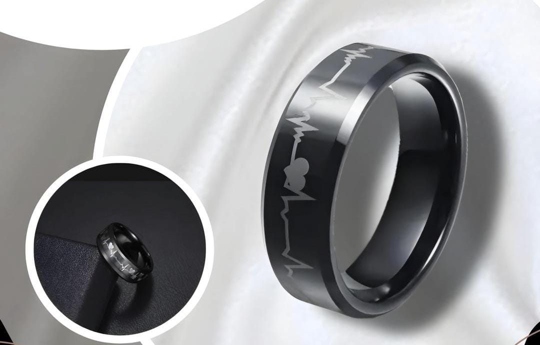 Pack Of 2 Unique heartbeat design charm Ring steenles Steel  band rings For Unisex