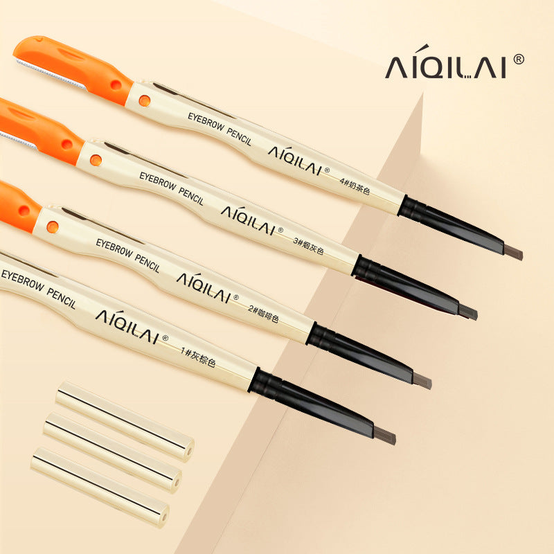Aiqilai 3 in 1 Eyebrow Pencil | Eyebrow Pencil Gel | Anti-Smudge | Long-Lasting | Three-in-One | Double-Headed | Folding Eyebrow Trimming Knife | Brush