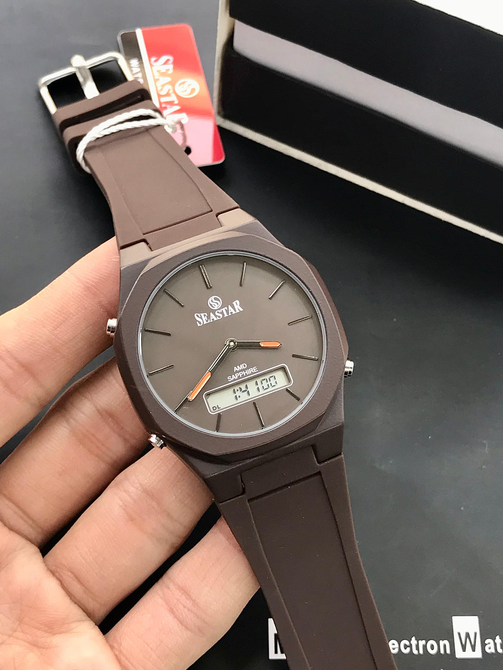 SEASTAR SS-1110Gc Men’s Waterproof Quartz Watch – Analog Digital Display, Silicone Strap, Premium Build (Without Box)