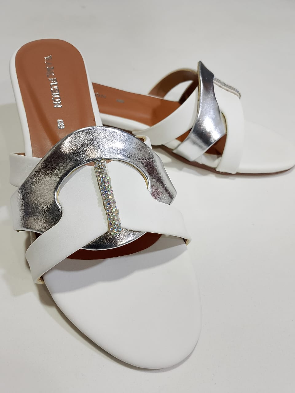 White &amp; Silver Premium Slippers – Elegant Design, Comfy Feel &amp; Stylish Look | Shine with every step — comfort, elegance and class in one perfect pair | Slipper | Slipper For Women (With Box)