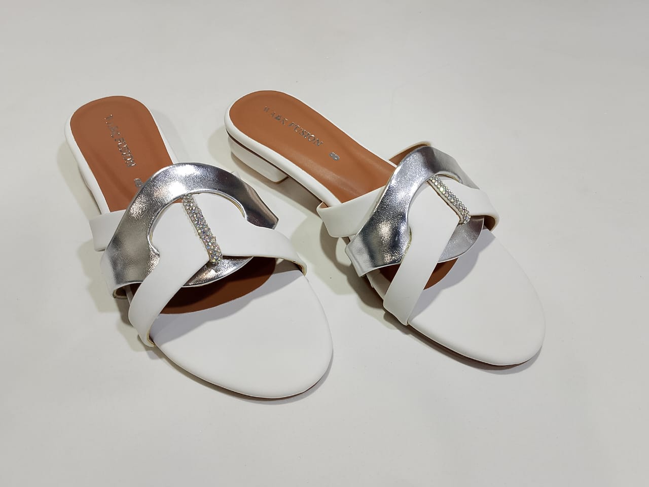 White &amp; Silver Premium Slippers – Elegant Design, Comfy Feel &amp; Stylish Look | Shine with every step — comfort, elegance and class in one perfect pair | Slipper | Slipper For Women (With Box)