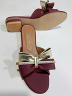 Stylish Maroon Block Heel Slip-On Slippers for Women with Golden Bow and Rhinestone Detailing – Comfortable Daily &amp; Party Wearone perfect pair Stylish | Comfortable | Premium Quality | Slipper | Slipper For Women (With Box)