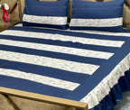 Luxury 3-Piece Frill Patchwork Double Bed Bedsheet Set – Soft Cotton Blend, Multicolor, Includes 2 Pillow Covers, Elegant Frilled Edges