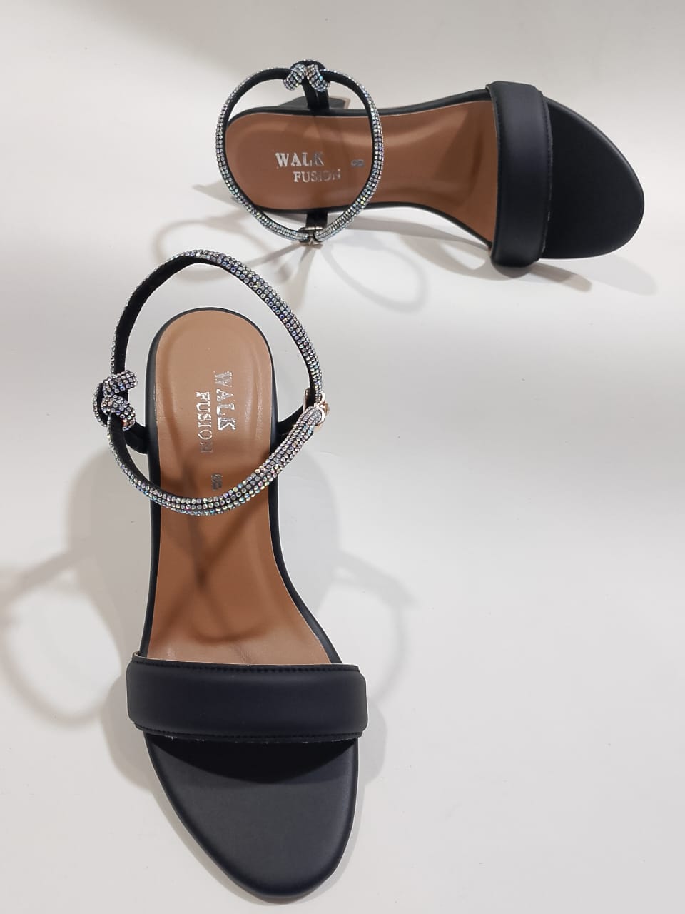 Women’s Black Block Heel Sandals with Sparkling Rhinestone Straps | Elegant Party &amp; Casual Footwear