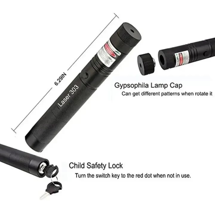Special Edition High-Power 303 Green Laser Pointer with Adjustable Focus, 8 Designs &amp; Shapes, 5km Range – Rechargeable Battery, Charger &amp; Safety Lock