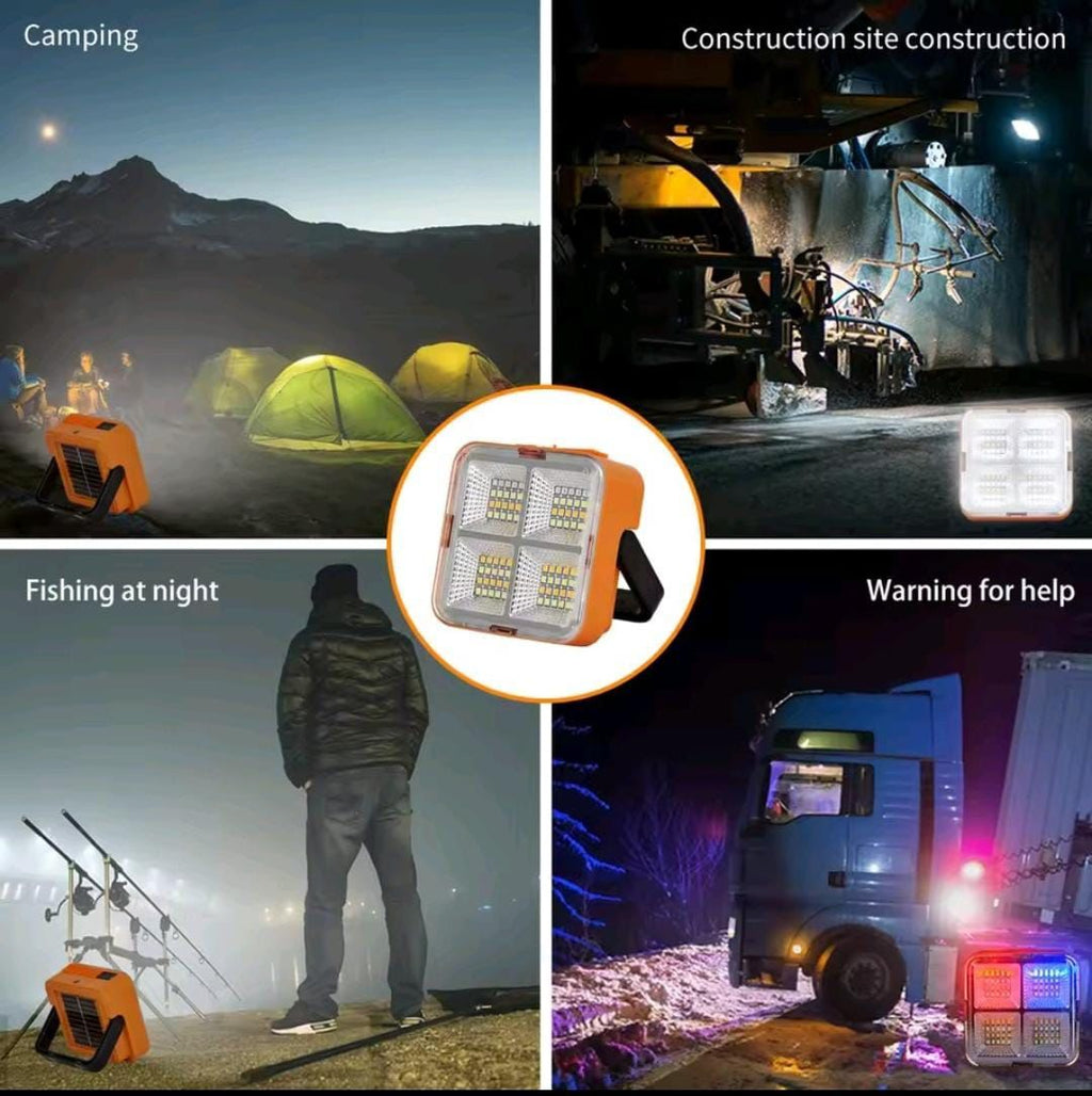 Outdoor Portable LED Solar Floodlight – Rechargeable 500W Spotlight Lantern for Camping, Emergency &amp; Search Lighting