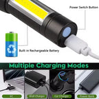 Super Bright USB Rechargeable Plastic Flashlight with Side Light – Compact, Durable &amp; Powerful LED Torch