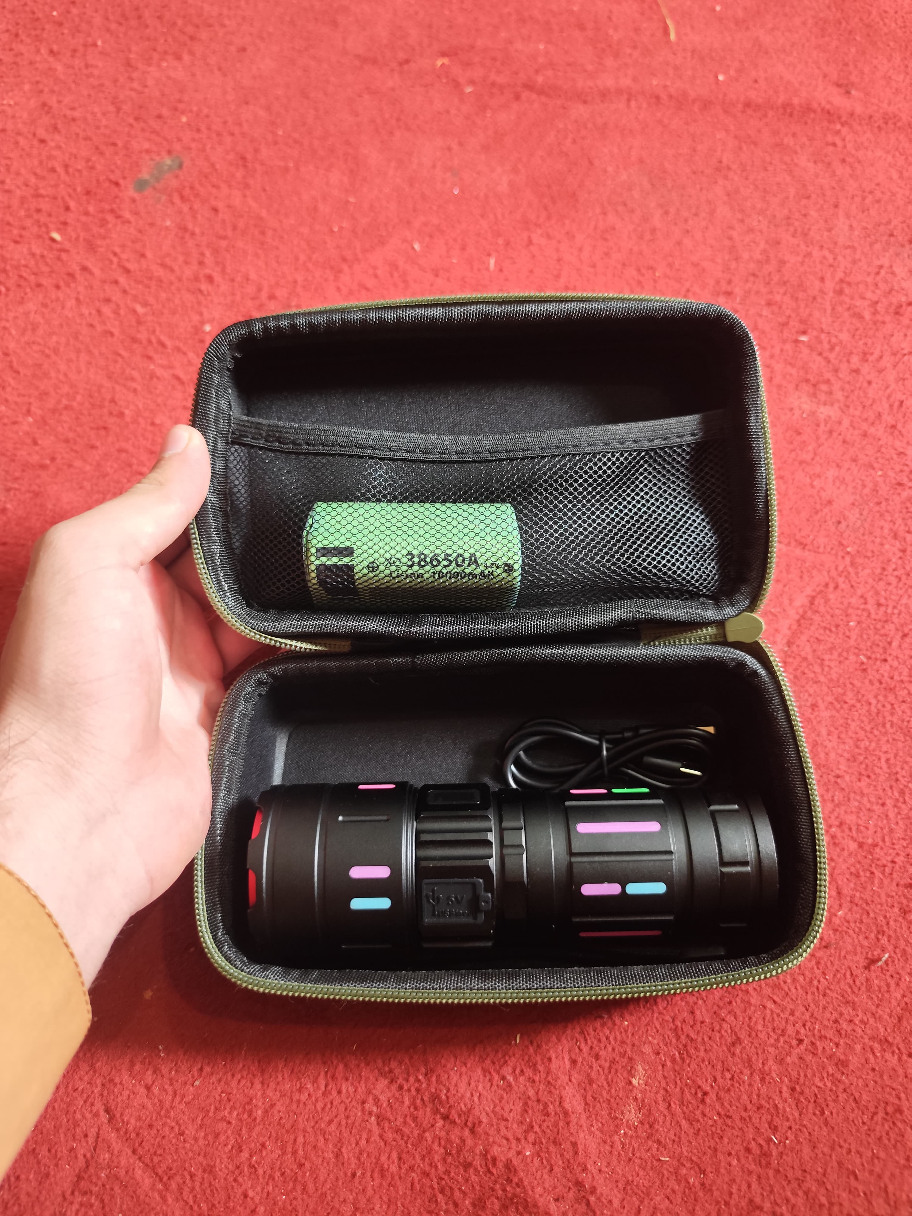 Tactical LED Flashlight Kit with Portable Green Hard Case – High-Powered, Rechargeable, Multi-Mode Light