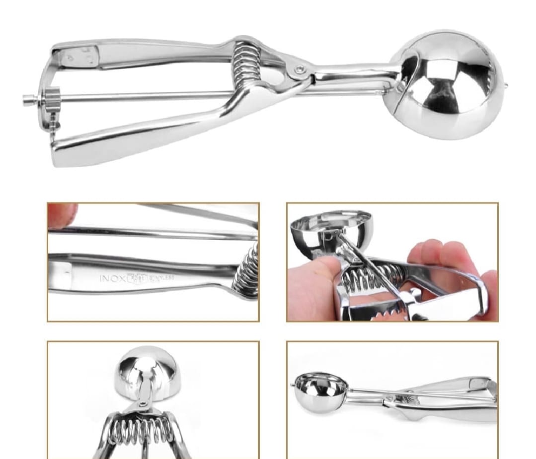 Premium Stainless Steel Ice Cream Scoop – Heavy Duty Metal Scooper Spoon, Dishwasher Safe, Ergonomic Handle for Frozen Yogurt, Gelato, Sundaes &amp; More – Medium, Silver